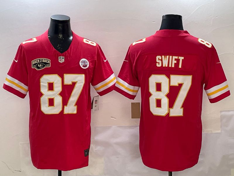 Men Kansas City Chiefs 87 Swift Red Three generations 2025 Nike Vapor Limited NFL Jersey style 5